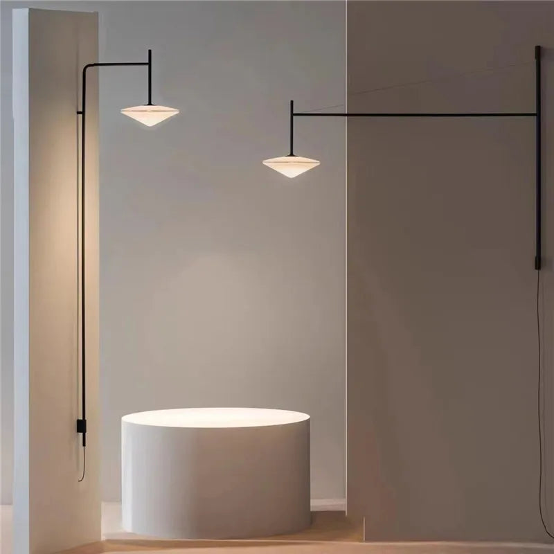 LED Glass Art Wall Lamp with Long Rocker Arm for Living Room and Studio