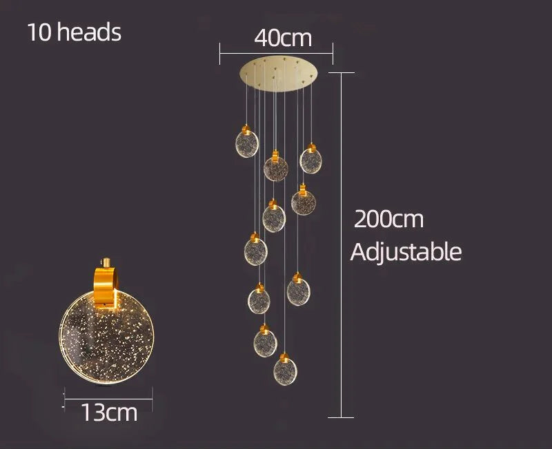 Crystal Chandelier LED Pendant Light for Modern Duplex Building Staircase