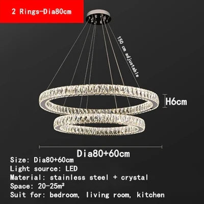 Round Crystal Ceiling Chandelier for Kitchen Dining Room LED Lighting Fixtures