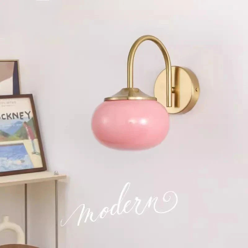 Glass Ball Wall Lamp: Modern Pink & White Stylish Lighting Fixture for Living Room