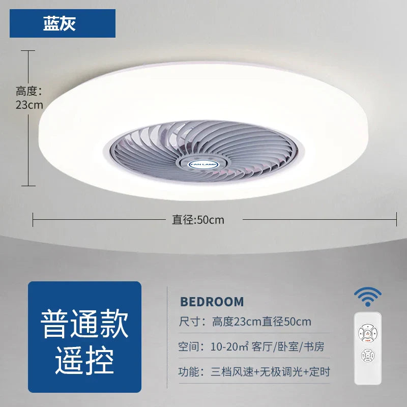 Modern Black 56cm Round Ceiling Fan with LED Light and Remote Control