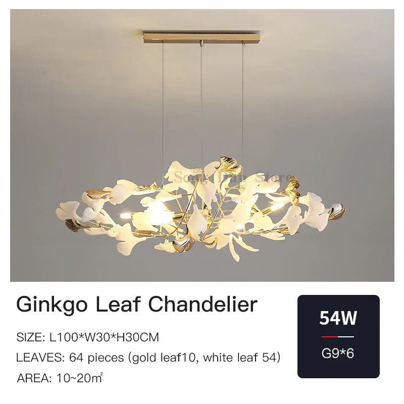 Ginkgo Leaf Chandelier: Elegant Nordic Art Luxury for Dining Room, Bedroom, Living Room