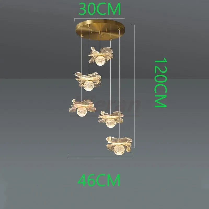 Butterfly LED Chandelier Copper Pendant Light for Bedroom Living Room Decoration