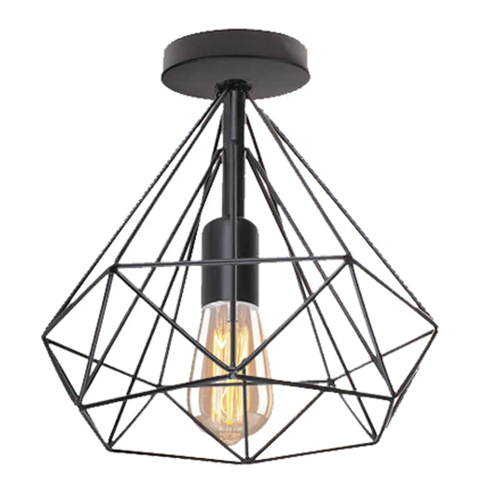 Retro LED Ceiling Light: Industrial Vintage Fixture for Bedroom, Porch, Aisle - E27 Metal Cage