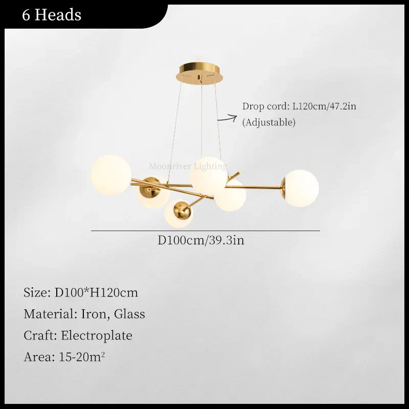 French Glass Ball Chandelier Vintage LED Ceiling Pendant Light