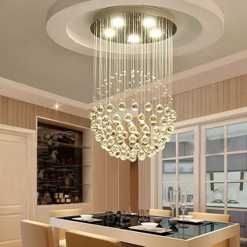 Round Crystal Ceiling Chandelier: Elegant Ball Design LED Light Fixture for Home Decor