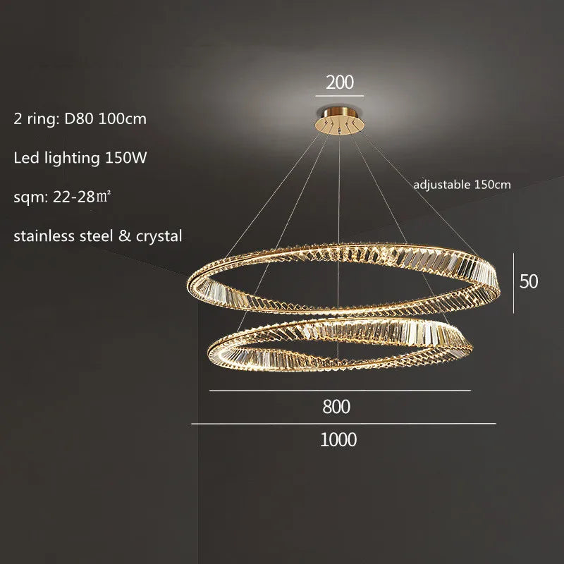 Gold Steel Rings Crystal Pendant Light