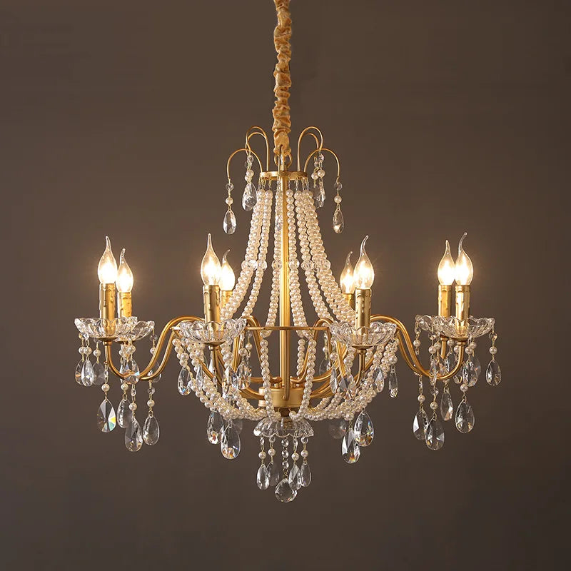 French Pearl Chandelier, Elegant Retro Design for Luxurious Living Spaces