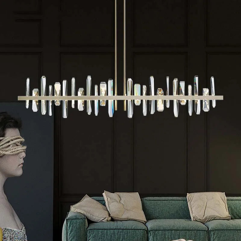 Modern Copper Chandelier Light Luxury Glass Strip Design For Bar and Restaurant