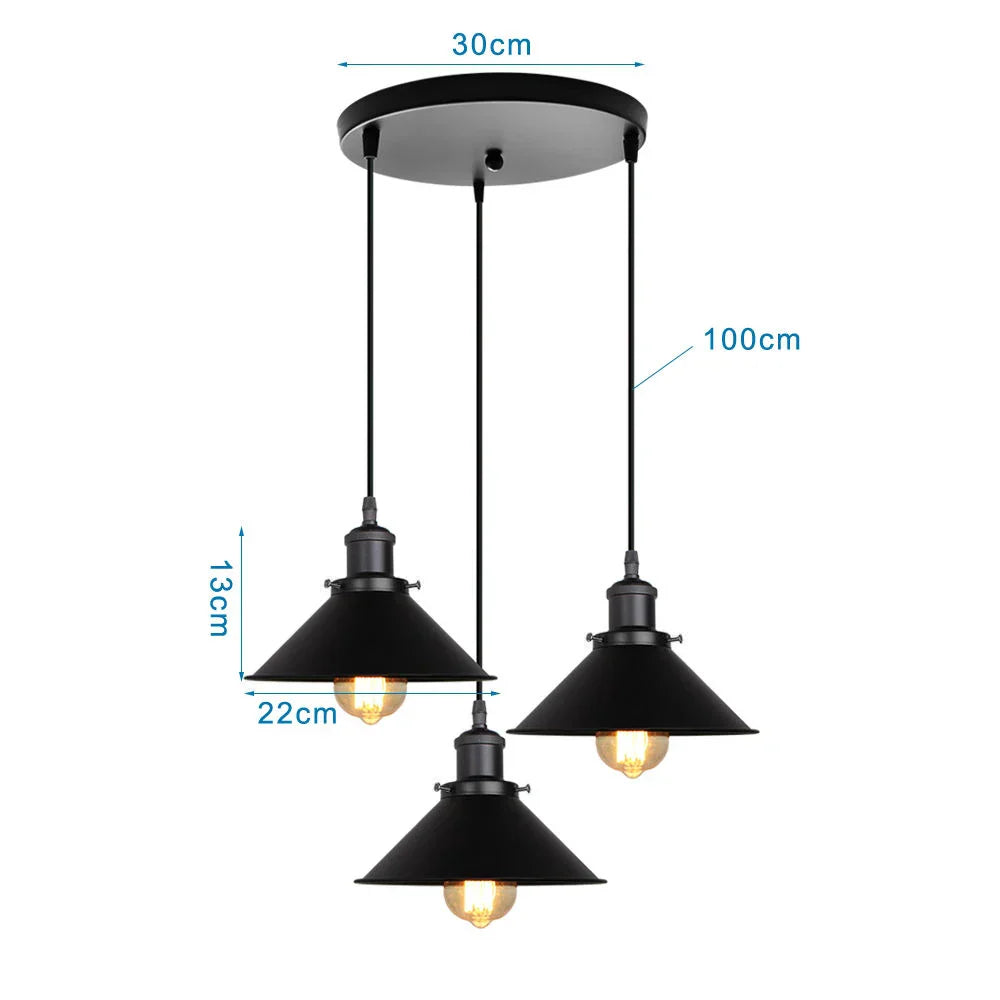 Retro Industrial Pendant Ceiling Lamp E27 LED Chandelier Loft Light for Home Living Room