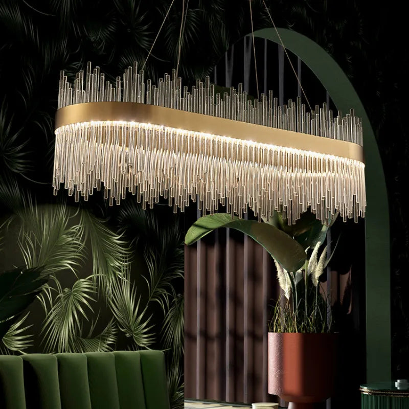 Modern Luxury Glass LED Chandelier Dining Room Dimmable Pendant Lamp