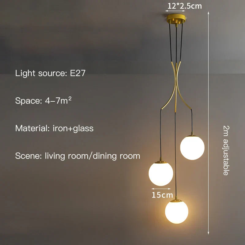 Glass Ball LED Chandelier, Modern Minimalist Loft Villa Staircase Decor
