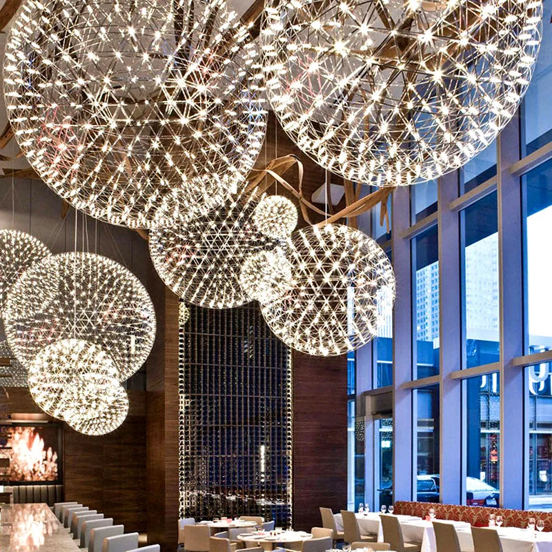 Spark Ball Chandelier: Nordic Taraxacum Star Fireworks Pendant for Hotel Lobby Staircase