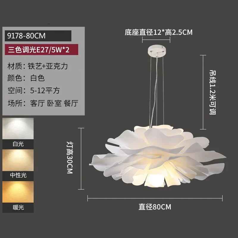 White Acrylic LED Bedroom Chandelier, Modern Nordic Design for Living Room and Girl's Room