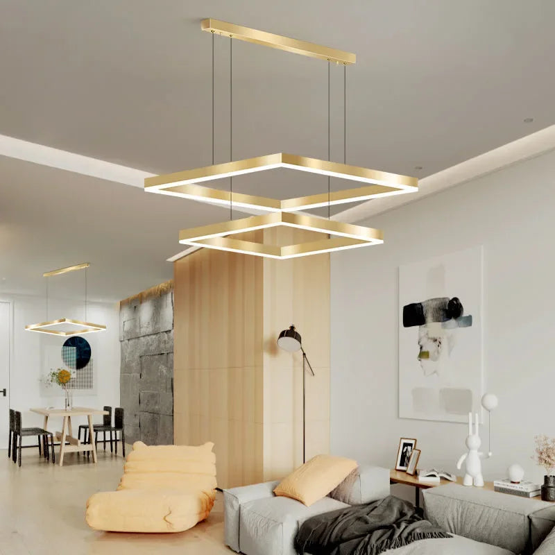 Nordic Minimalist LED Square Chandelier for Living Dining Bedroom - Luster Lighting