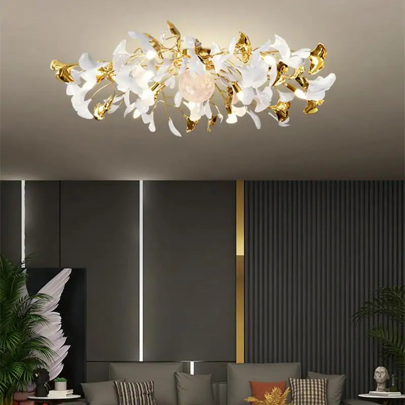 Ginkgo Leaf Acrylic Metal LED Ceiling Chandelier for Home Living Room