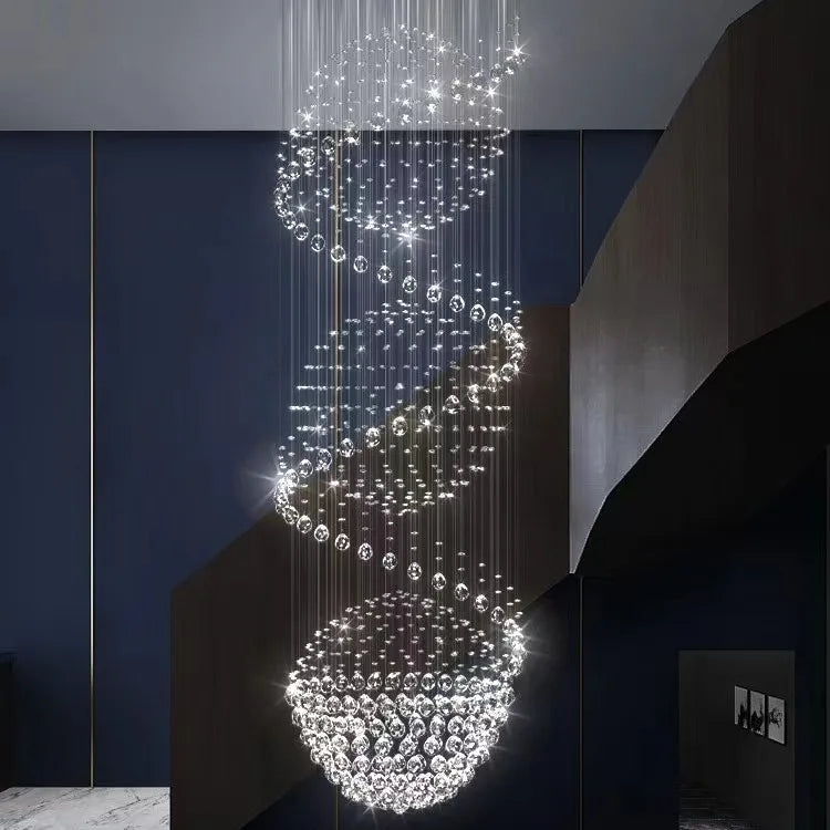 Spiral LED Crystal Chandelier: Modern Luxury Hanging Interior Lamp for Ladder Corridor