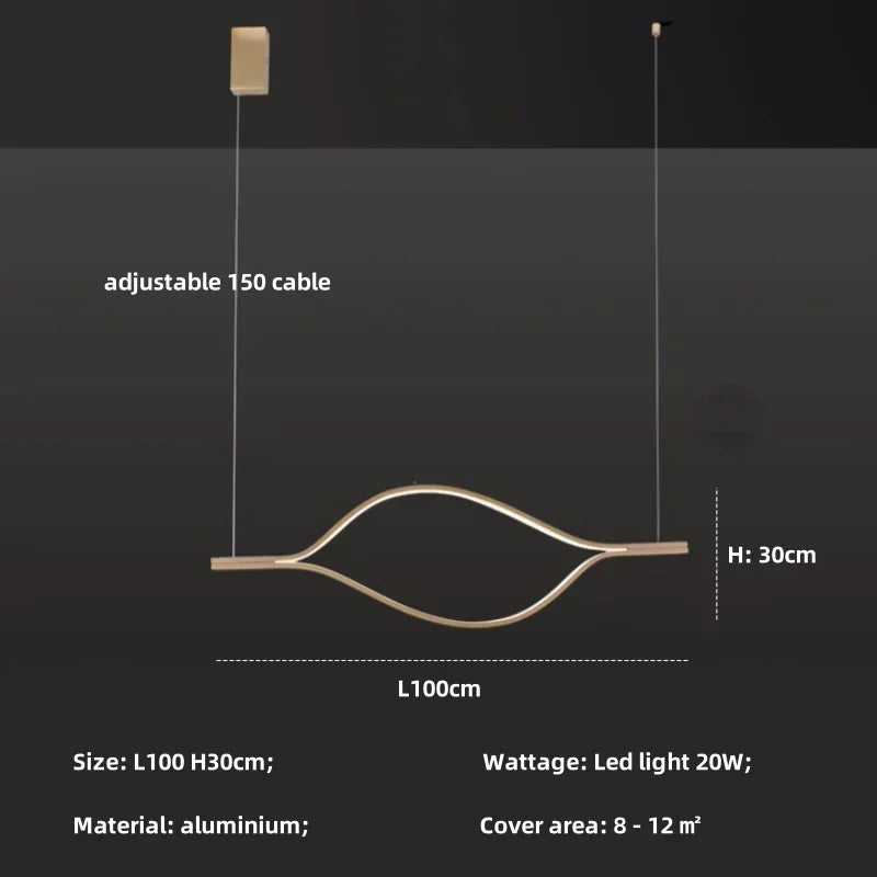 Minimalist River Chandeliers - Gold Lustre Aluminium Dimmable Pendant Lights