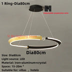 Black Gold LED Ceiling Chandelier Crystal Decorative Pendant Lamp for Dining Room Bedroom