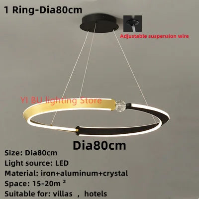 Black Gold LED Ceiling Chandelier Crystal Decorative Pendant Lamp for Dining Room Bedroom