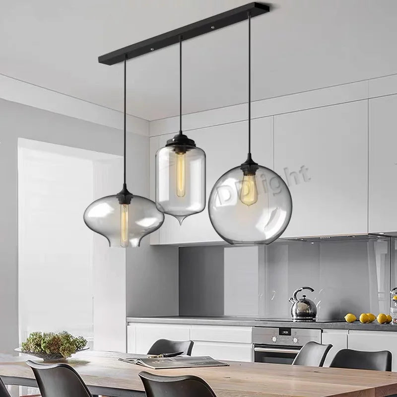Glass Pendant Chandelier E27 Ceiling Light for Living Dining Kitchen Bedroom