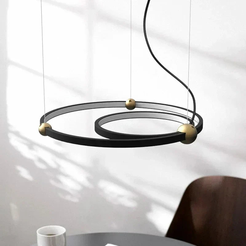 Black Gold Chandelier Creative Italian Design Light Metal LED Rings Circle