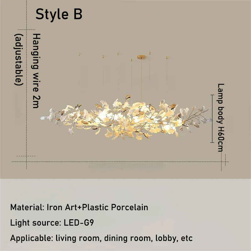 Luxe Ginkgo Leaves Chandelier Pendant Light for Living Room Bedroom