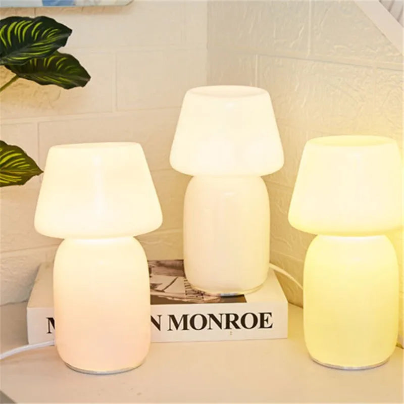 Apollo Mushroom Glass Table Lamp - White Glass Bedside Night Light