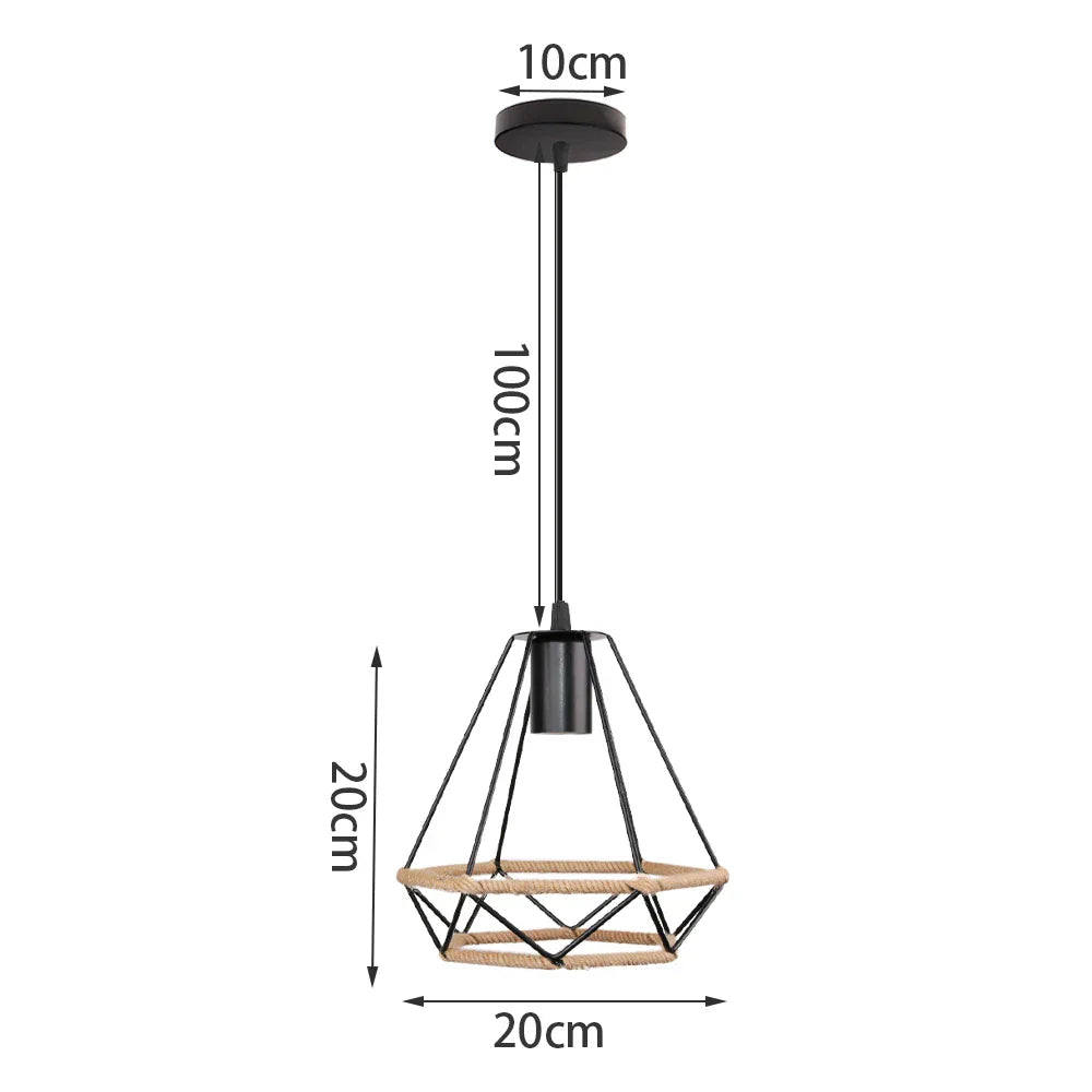 Vintage Hemp Rope Pendant Light Industrial Chandelier Loft Decor Lampshade