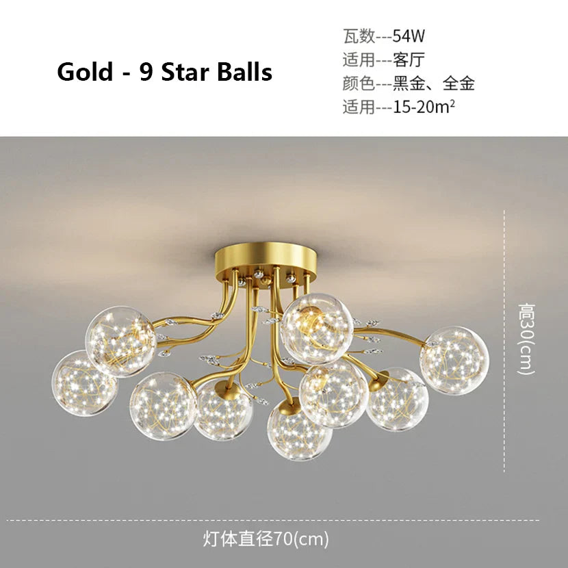 Glass Bubble Ball Crystal LED Ceiling Light - Black Gold Aesthetic Décor