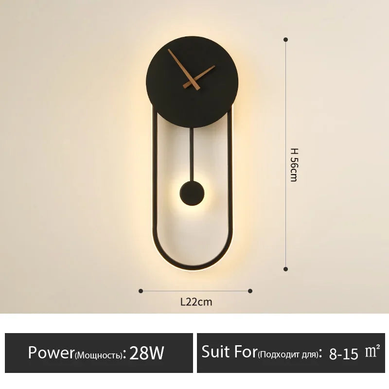 Nordic Wall Lamp Clock Modern Silent Bedroom Decor Lighting
