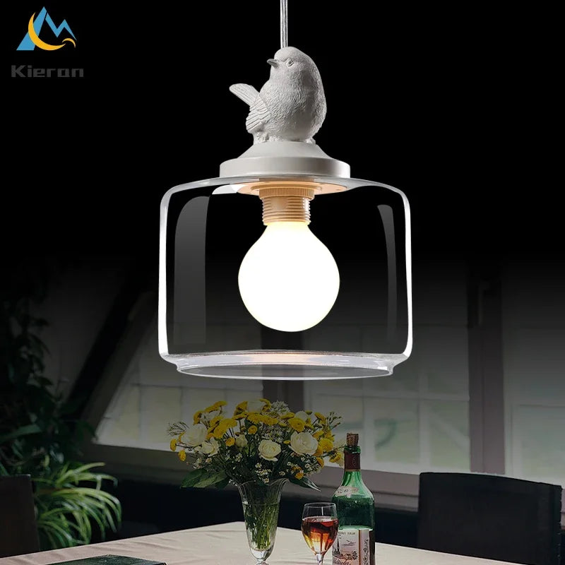 Resin Bird LED Chandelier Glass Pendant Light