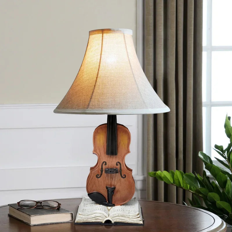 Kids Violin LED Table Lamp for Bedroom - Modern Fabric Stand Light