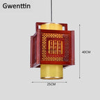 Sheepskin Lantern Pendant Light - Vintage Chinese Style Wooden Hanging Lamp