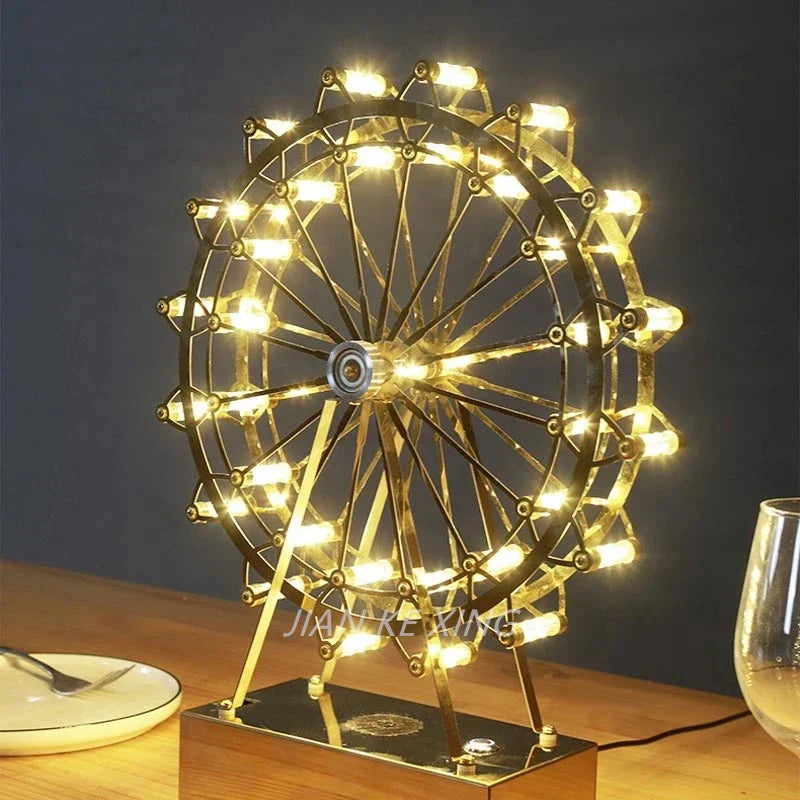 LED Ferris Wheel Table Lamp for Bedroom Decor Stainless Steel Night Light