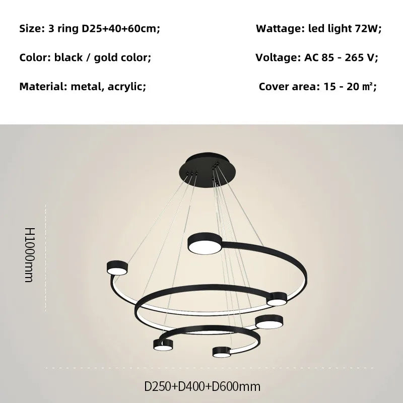 LED Ring Chandelier: Modern Nordic Hanging Light for Dining, Living Room, and Lobby
