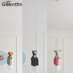 Kids Animal Pendant Lamp: Rabbit Lion Cat LED Ceiling Light Fixture