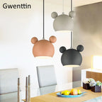 Cartoon Mouse Pendant Light: Nordic Iron Hanging Lamp for Children's Room, LED Lighting Fixtures