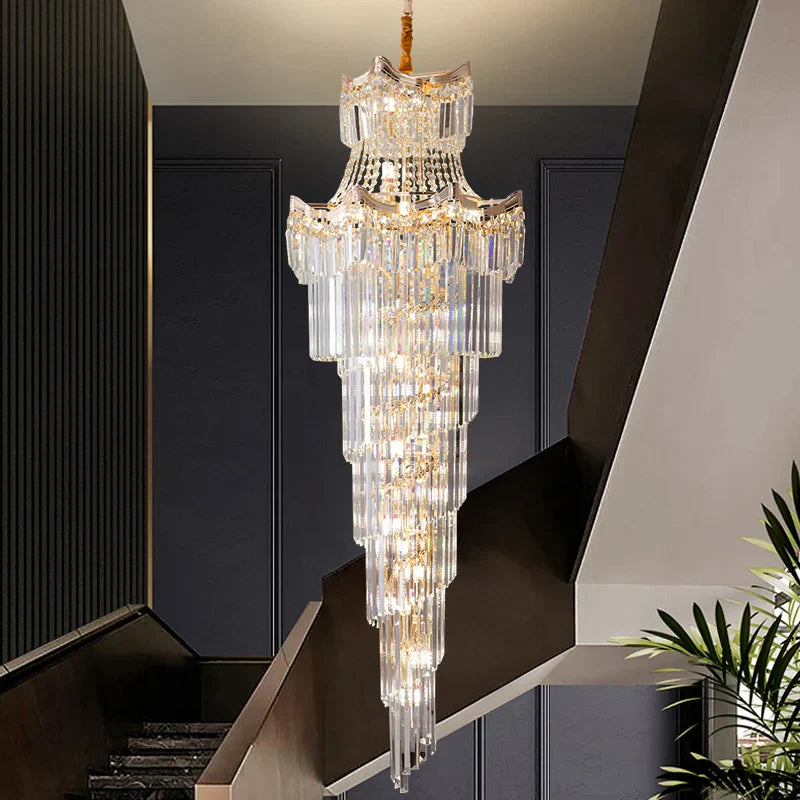 Crystal Duplex Chandelier: Luxury Living & Stair Lamp for Loft Apartment & Villa