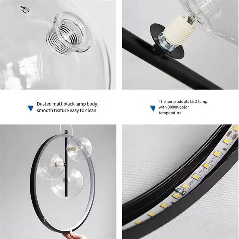 Metal Ring Glass Pendant Light for Home Interior Decoration