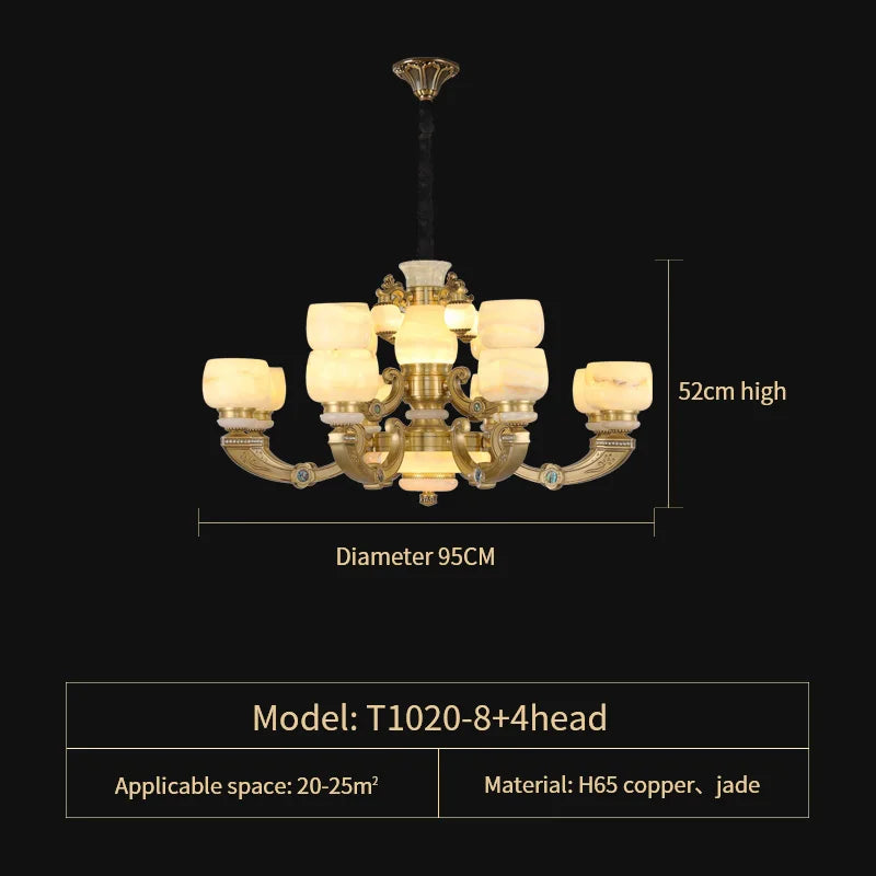 Chinese Jade Chandelier: Elegant All-Copper Lighting for Living Room, Bedroom, Dining Hall