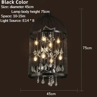 Iron Birdcage Crystal Chandelier: Spherical Pendant Light for Home Decor