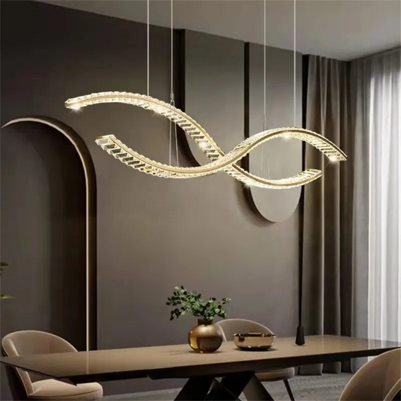 Crystal LED Pendant: Modern Minimalist Chandelier for Home Dining Living Room Decor