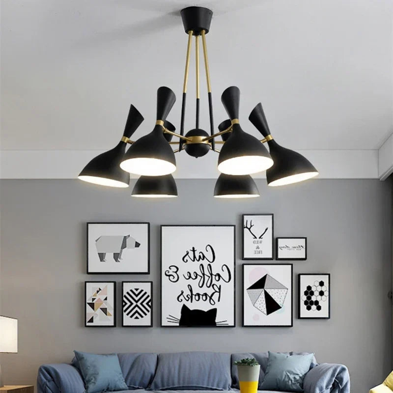 Afralia Nordic LED Multiple Head Chandelier - Black/White Iron Art - Living Room/Bedroom/Kitchen/Hotel