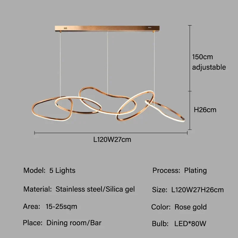 Rose Gold Maillon Pendant Light for Minimalist Dining Room Décor