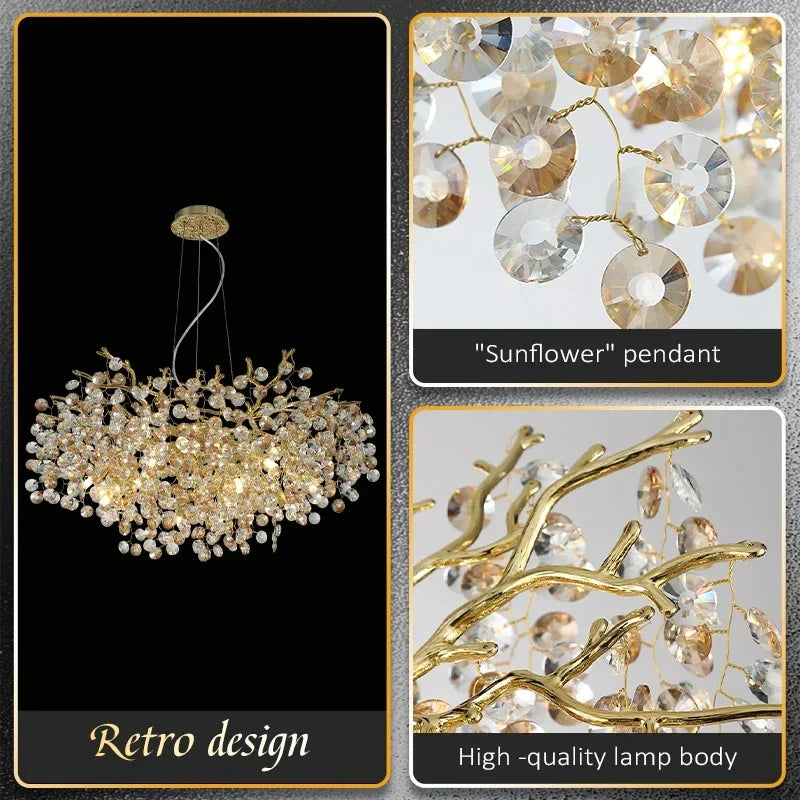 Sun Crystal Chandelier for Elegant Living Room & Lobby Lighting