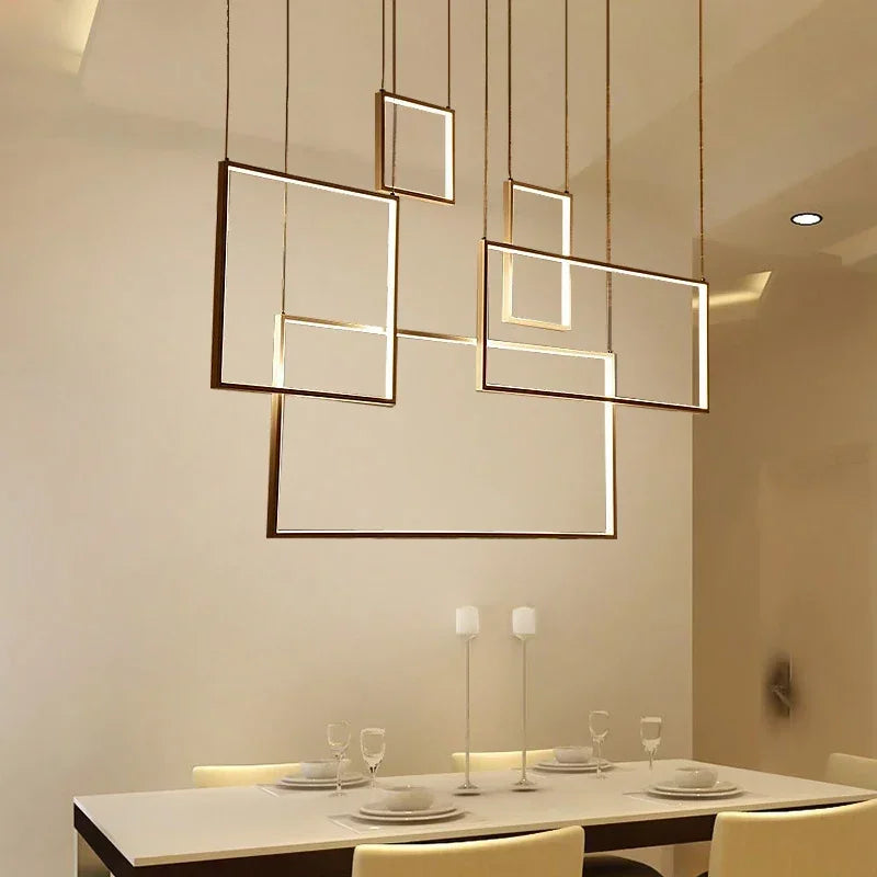 Modern LED Rectangle Pendant Chandelier for Living Room Dining Room Stair Loft Lighting