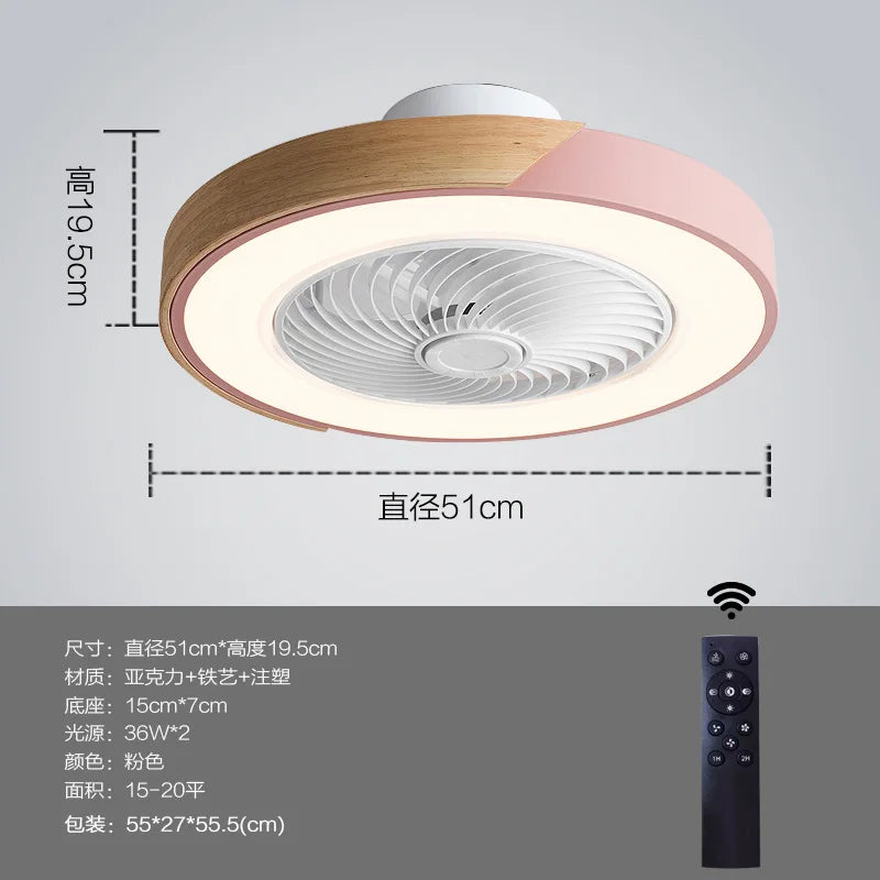Wooden Ceiling Fan Light Remote Control Dimmable 3 Color for Indoor Bedroom