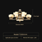 All Copper Jade Chandelier for Living Room, Villa Duplex Multi-storey Lighting