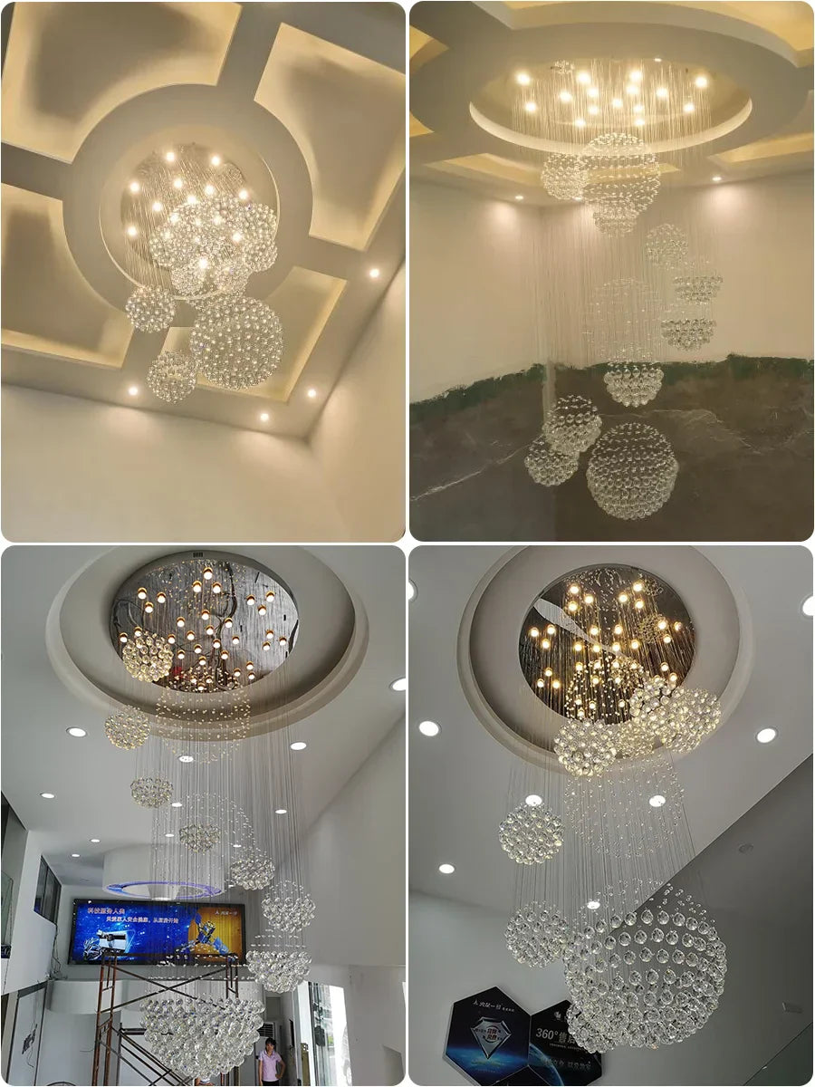 Crystal Ball Chandelier: Modern LED Spiral Pendant Light for Staircase, Living Room, Lobby
